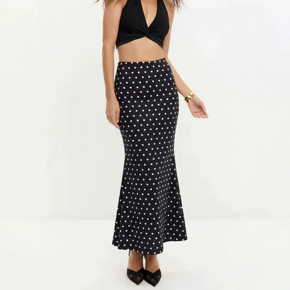 ZARA Womens Summer Polka Dot Slim Fit Elegant Pencil Midi Skirt